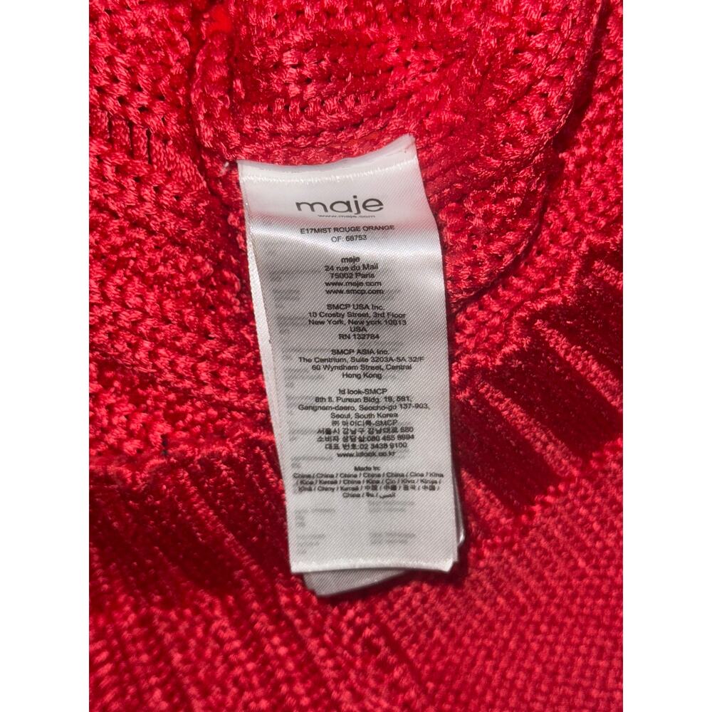 Maje Mist Rouge Cable Knit Silky Crew Neck Sweater Small 1 Red Orange Pullover - Picture 8 of 11